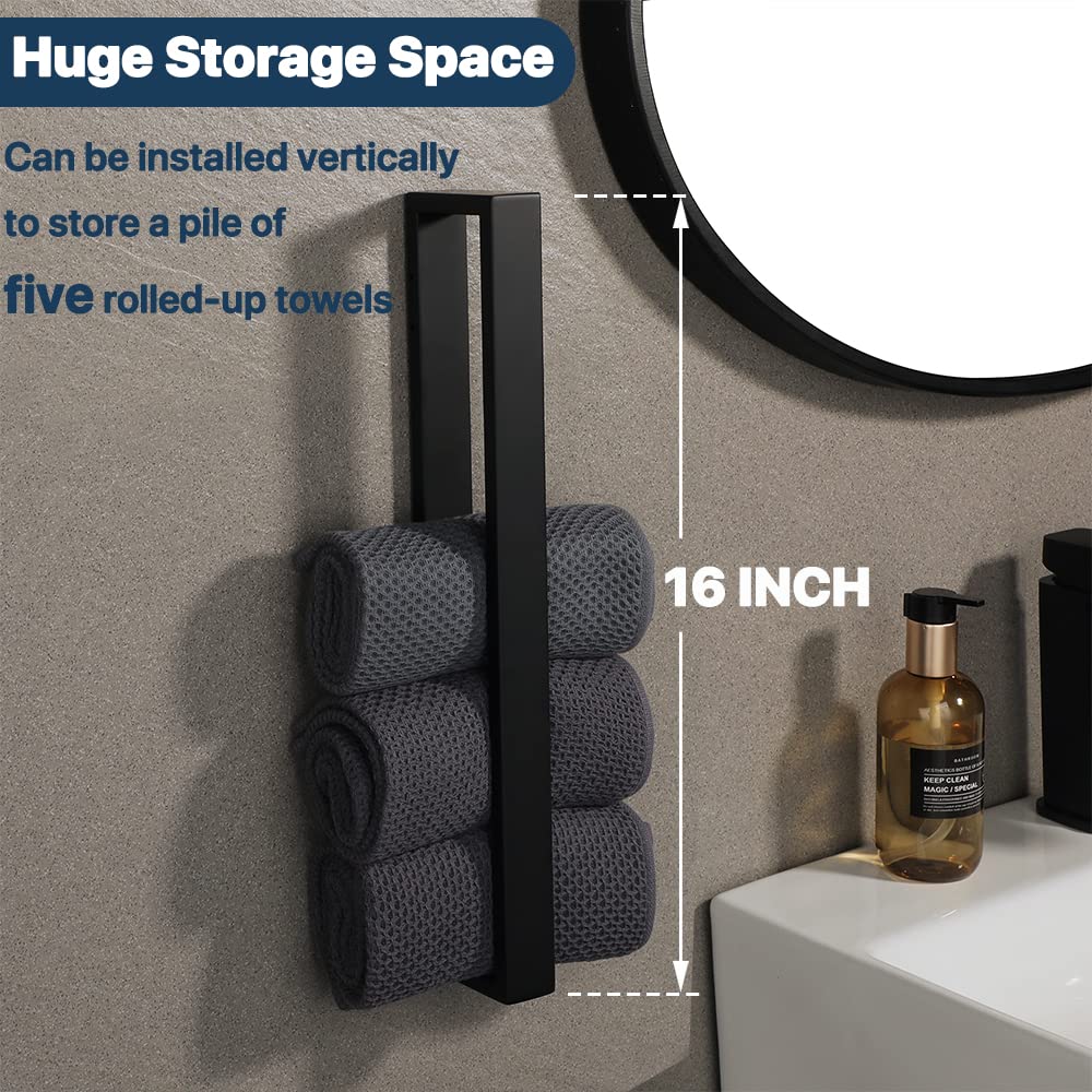 Sayayo Matte Black Towel Bar For Bathroom, 16 Inch Bath Towel Rack Towel Rod Hand Towel Holder Wall Mount Holder Square Sus304 S